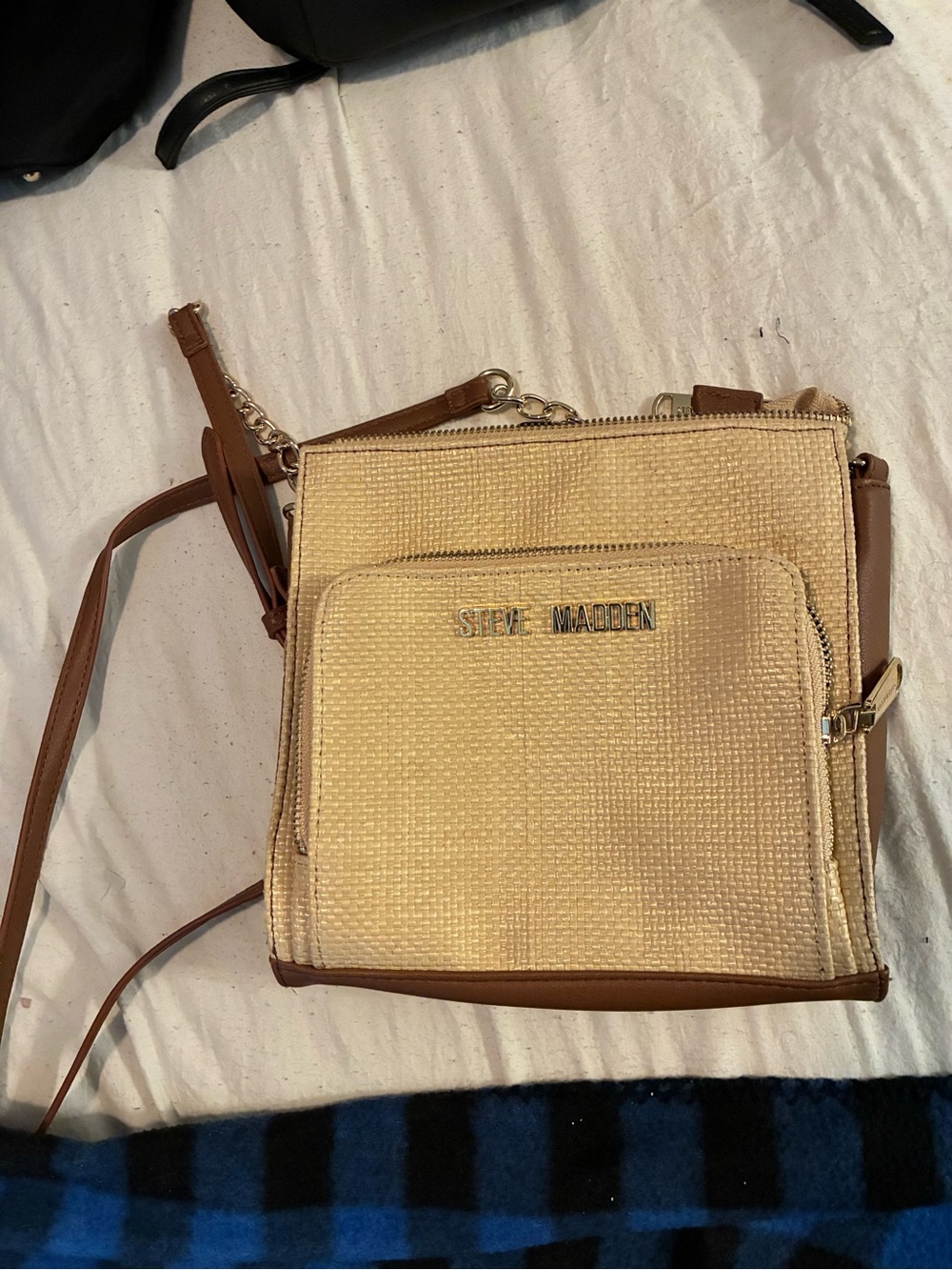 Steve Madden Beige Woven Crossbody Bag